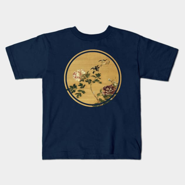 Old Japanese painting of birds and flowers Kids T-Shirt by Bearpear